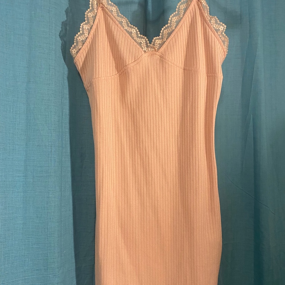Peach Lace Detail Mini Dress